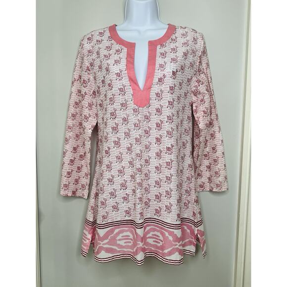 Anthropologie Pomegranate Boho Cotton Tunic S Pink White Resort Llama Print NWT - Picture 2 of 13